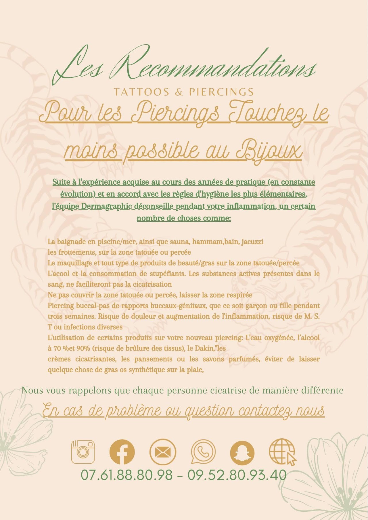 Livret de soins tatouage piercing Fréjus Dermagraphic page 1