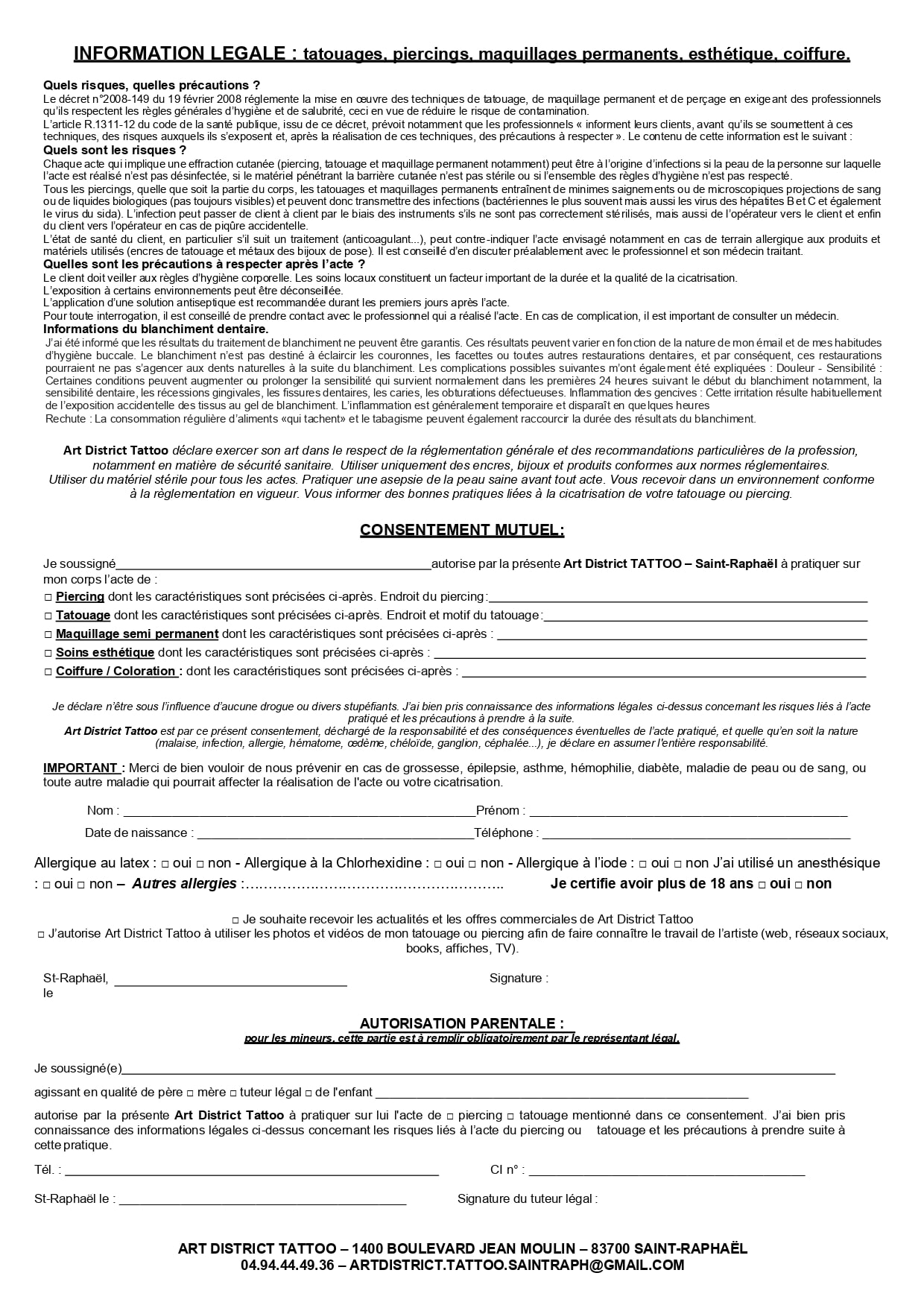 Aperçu formulaire consentement tatouage Fréjus